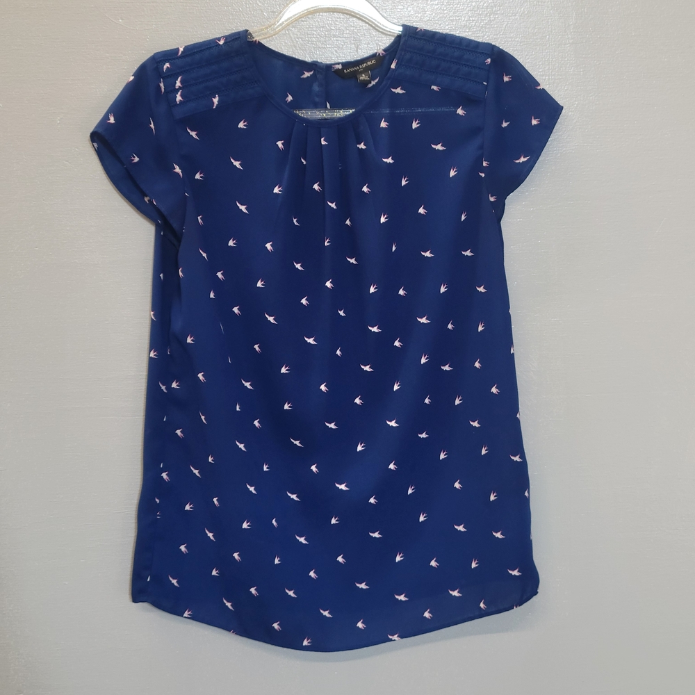 Banana Republic Blue Blouse with Bird Design